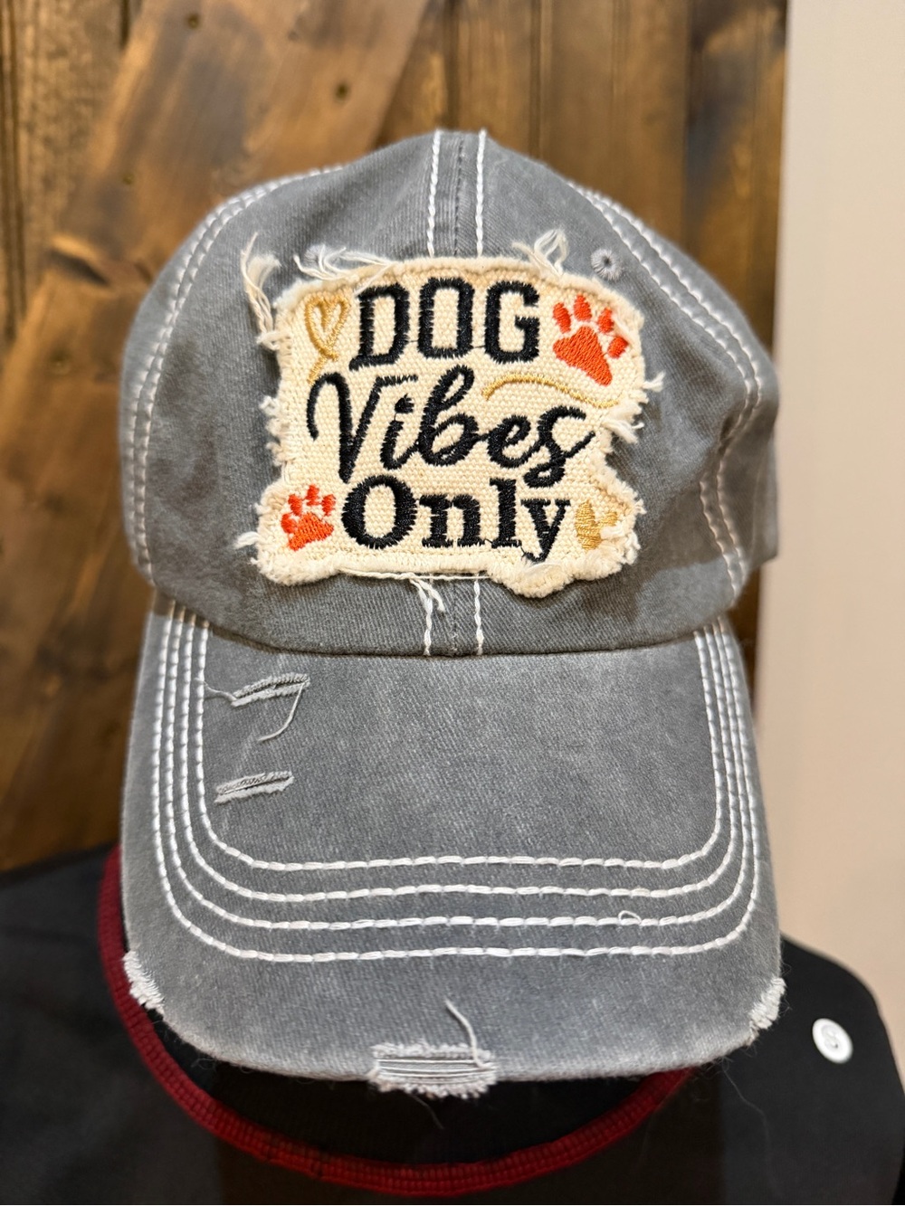 Dog Vibes Only Distressed Baseball Cap - Gray